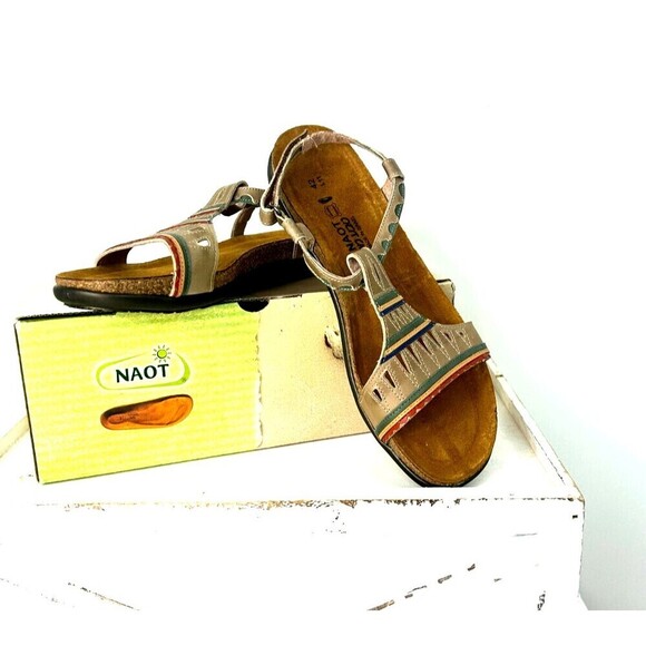 New Naot Khaki Gray Odelia Strappy Sandal Women US 11 Leather Slip On Shoes - Picture 4 of 11